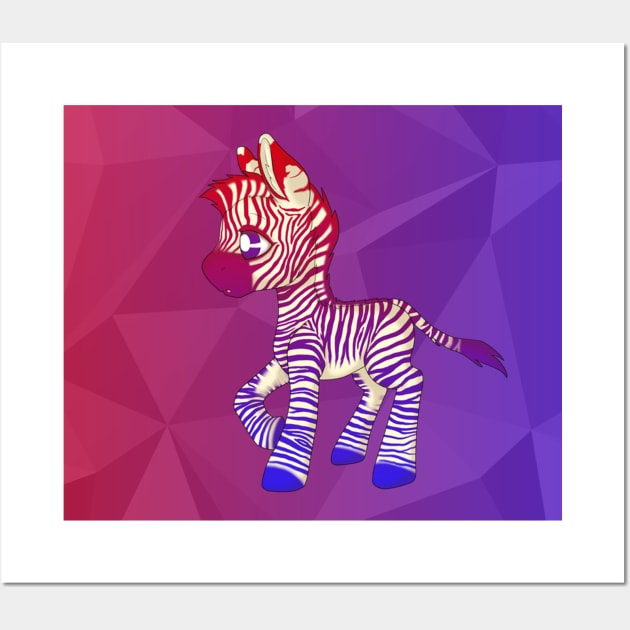 Red Blue Gradient Baby Zebra Wall Art by SaruCharmed Designs